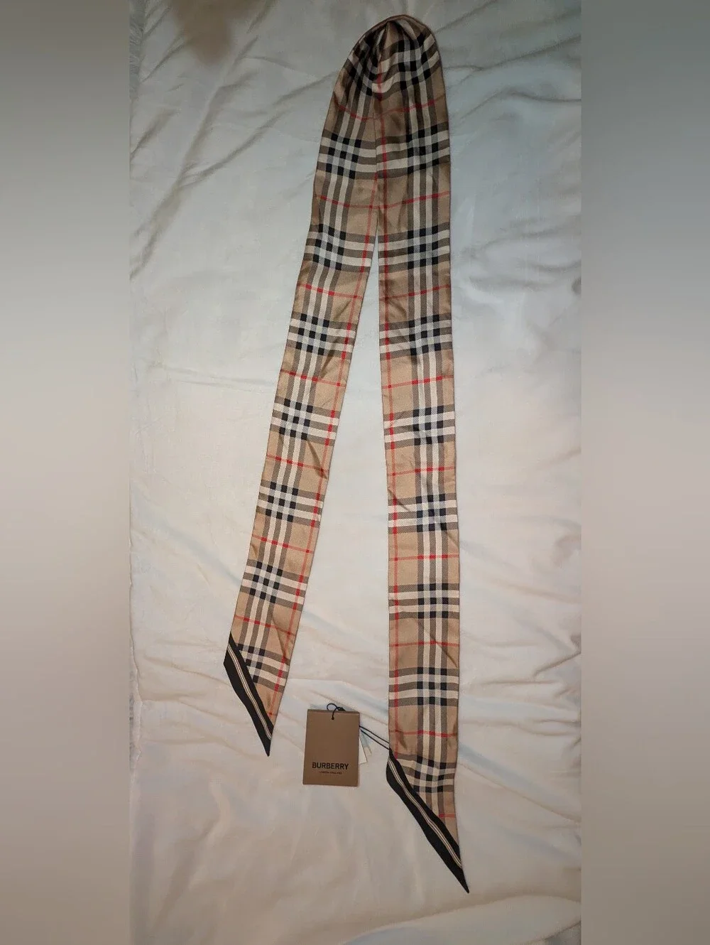 Burberry Vintage Check Mulberry Silk Skinny Scarf